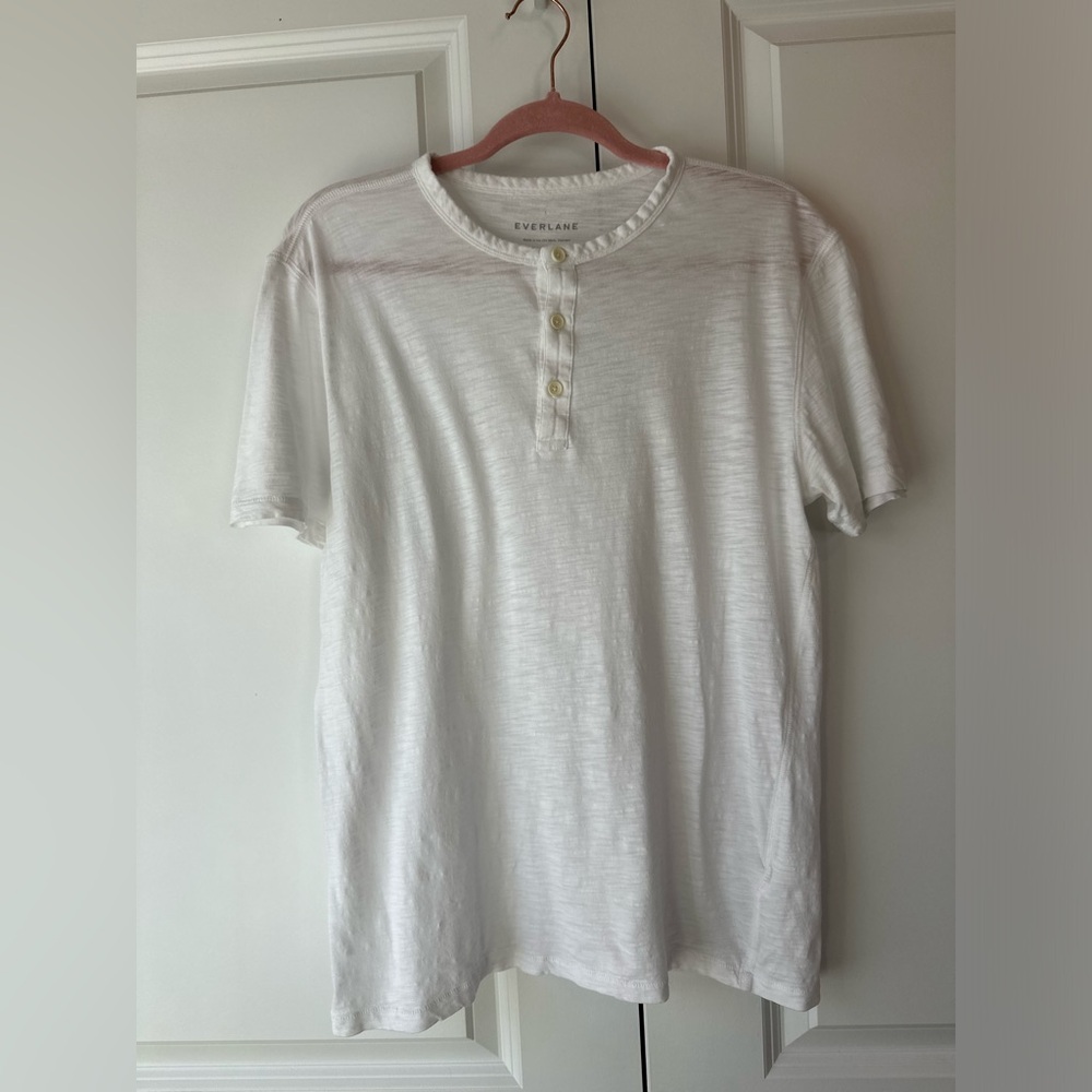 Everlane Men’s Cotton Slub Henley Short Sleeve White (Size L) - Picture 2 of 7